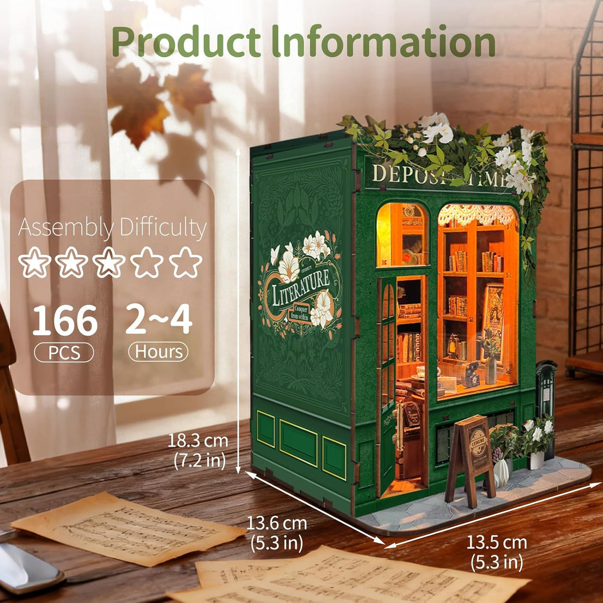 Book Nook Kit, DIY Miniature Dollhouse Kit, 3D Wooden Puzzle for Adult and Teens, Booknook Bookshelf Decor Craft with LED Light, Gifts for Women Teens and Puzzle Lovers
