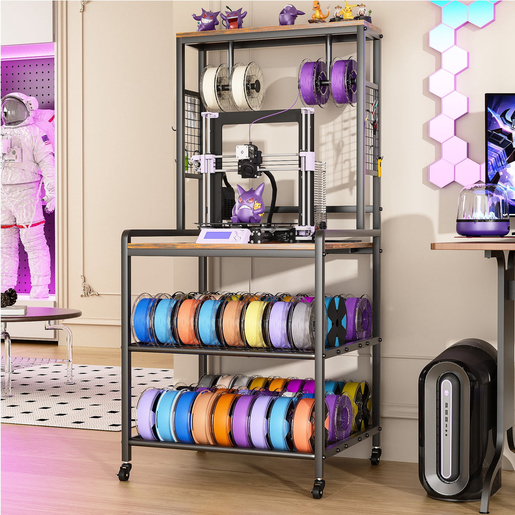 Heavy Duty 3D Printer Stand with Storage Shelf and Drawer, Industrial Rolling Printer Rack for 3D Printer Filament and Tools, Sturdy Metal Frame Printer Table for Home Office Workshop