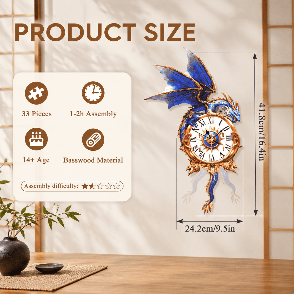 Wooden House Clock 3D Puzzle DIY Mechanical Clock Kit for Adults Teens