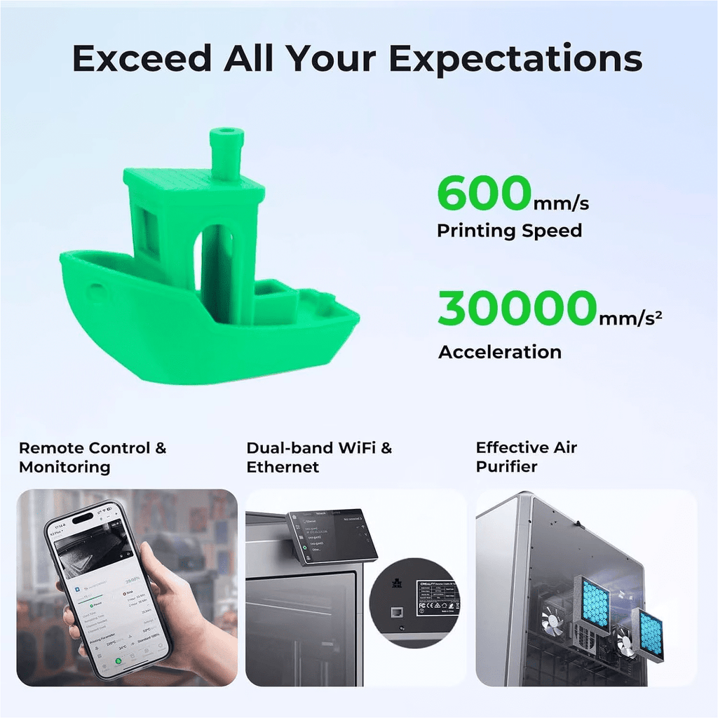 Creality K1 Max 3D Printer with 600mm/s High-Speed Fused Deposition Modeling 3D Printing Smart AI Function 300°C High-Temperature Nozzle Direct Extruder Auto Leveling Printing Size 11.81x11.81x11.81