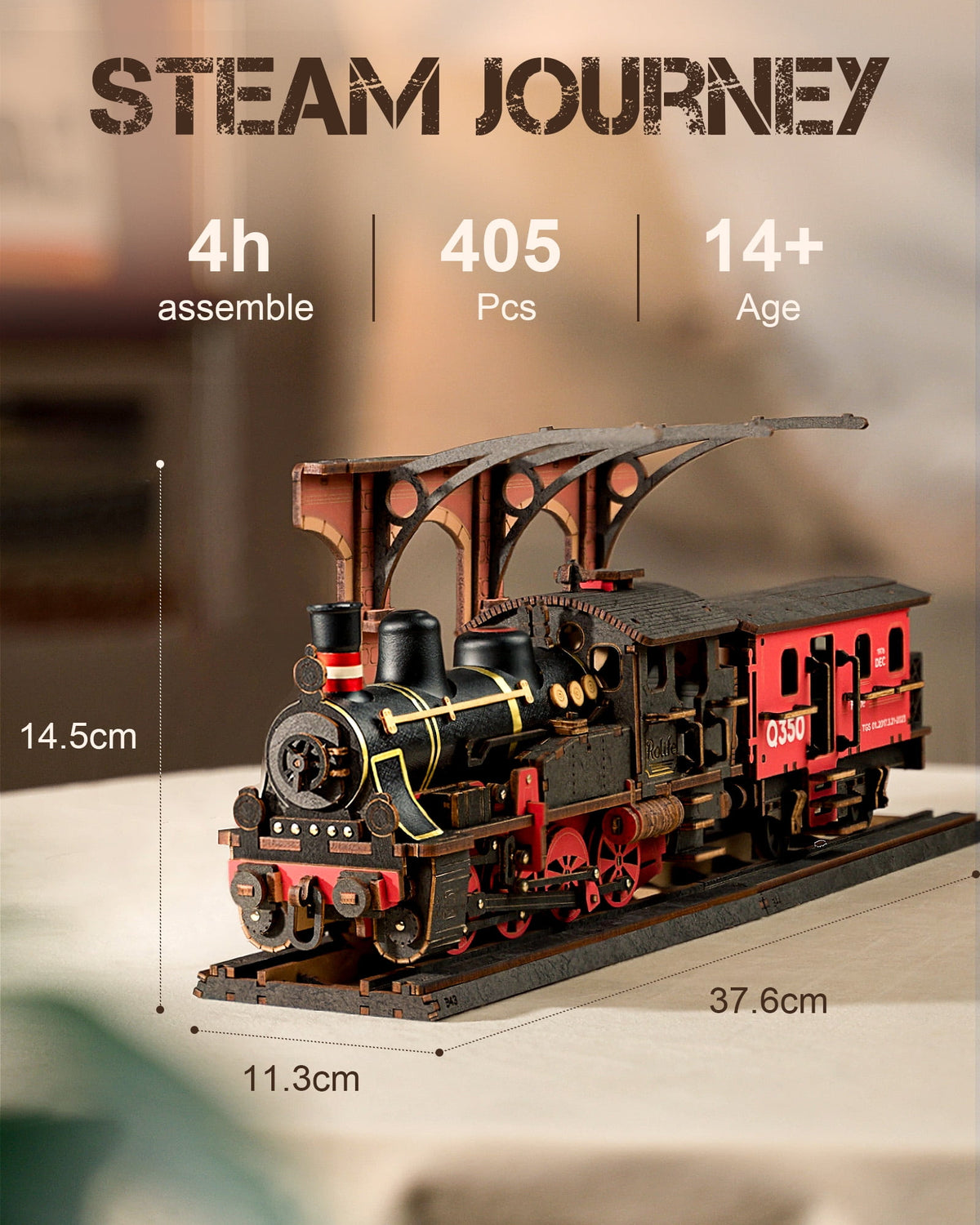 ROKR 3D Wooden Puzzle Steam Journey Train Vintage Car Model Kit Toy Xmas Gift for Boys/Girls
