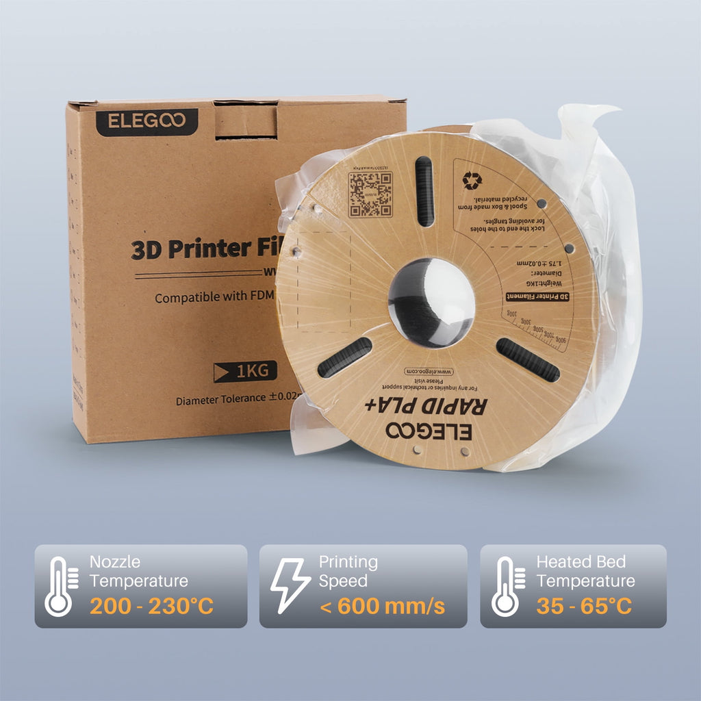 ELEGOO Rapid PLA Plus 3D Printer Filament 1.75mm Brown 1KG