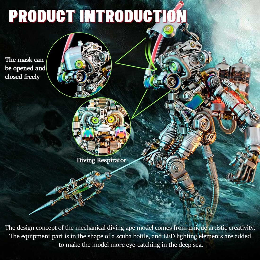 Lantern Fish 3D Metal Puzzle DIY Steampunk Assembly Kit, 700+PCS Mechanical Model with Movable Fins, Color-Changing Lamp & Collectible Gift for Adults & Teens