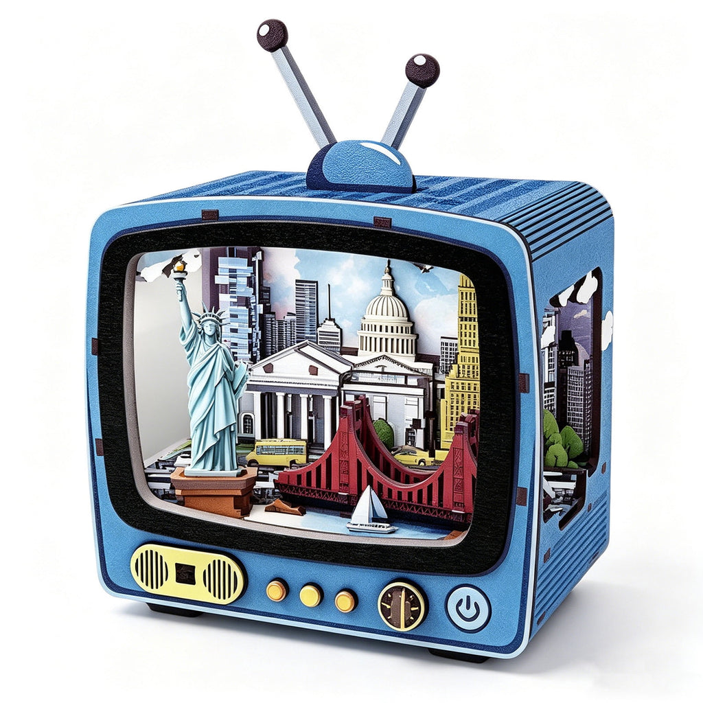 Yardvibe CityVision 3D Wooden Building Puzzle, TV-Shaped 3D Wooden Puzzle with LED Lights & Street View Inside, DIY Craft Model Kit for Adults, Elegant Home Decor & Creative Gift (New York)