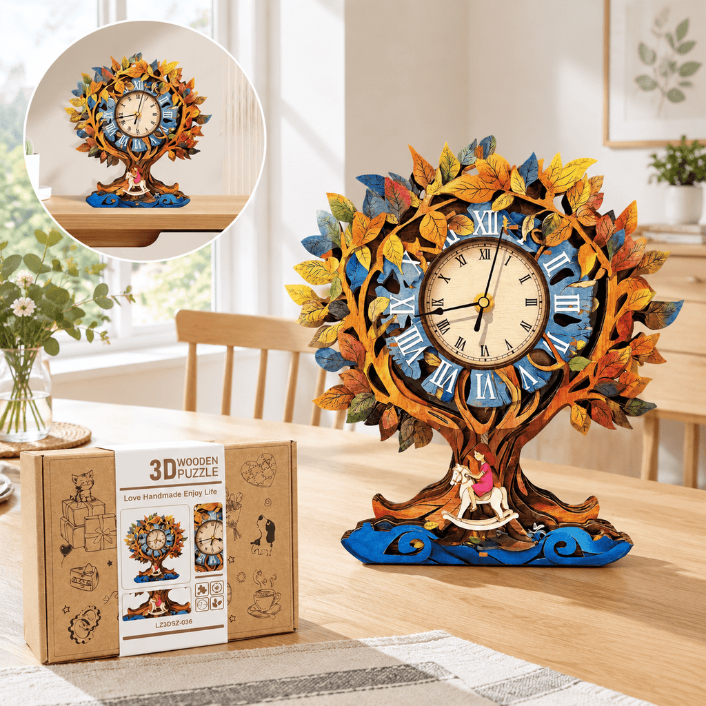Wooden House Clock 3D Puzzle DIY Mechanical Clock Kit for Adults Teens