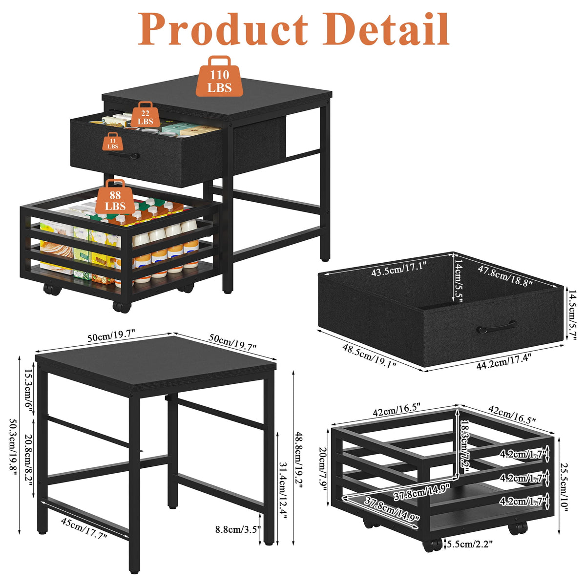 Heavy Duty 3D Printer Stand with Storage Shelf and Drawer, Industrial Rolling Printer Rack for 3D Printer Filament and Tools, Sturdy Metal Frame Printer Table for Home Office Workshop