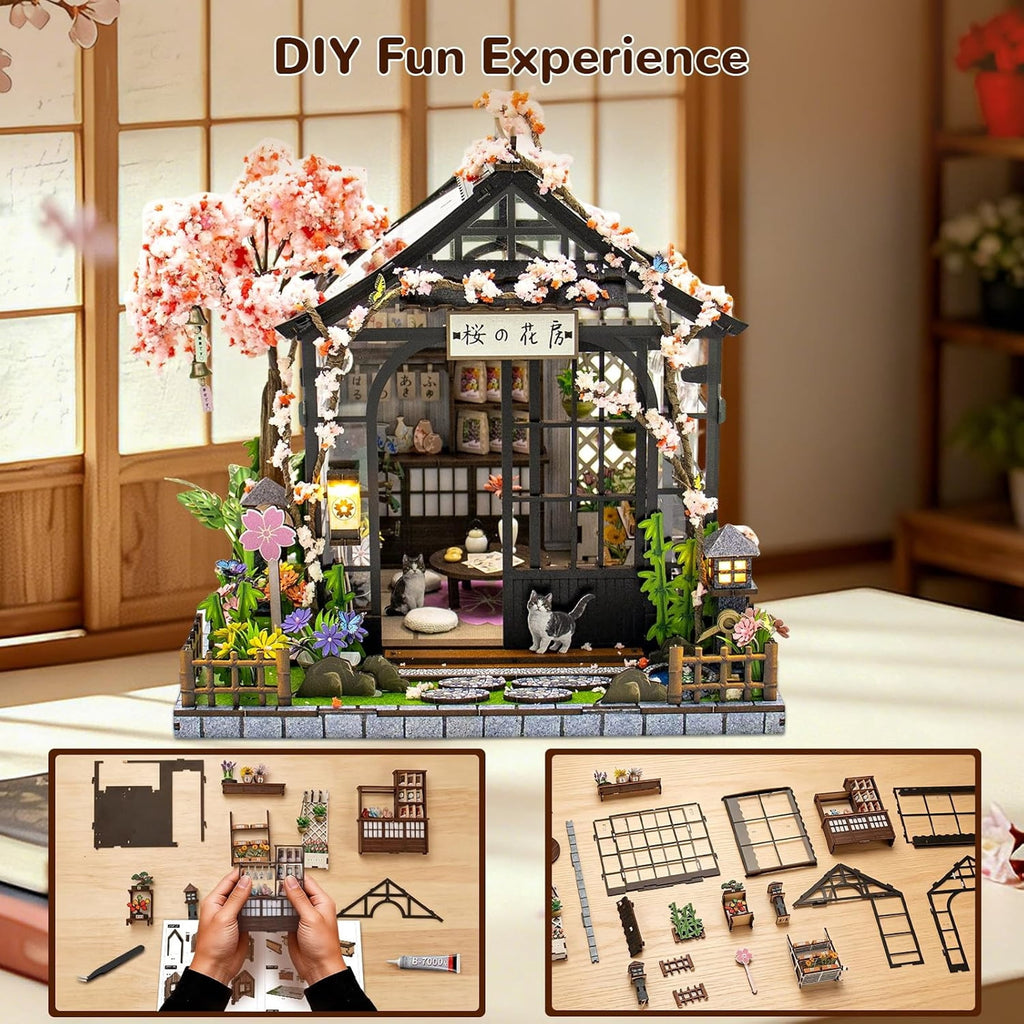 BPPEG Book Nooks for Adults, Diy Miniature Dollhouse Japanese Book Nook Kit | 3D Wooden Puzzle Book Nook Craft Bookshelf Decor, Teens and Beginners Model Miniature Kits, Gift for Family, Friend