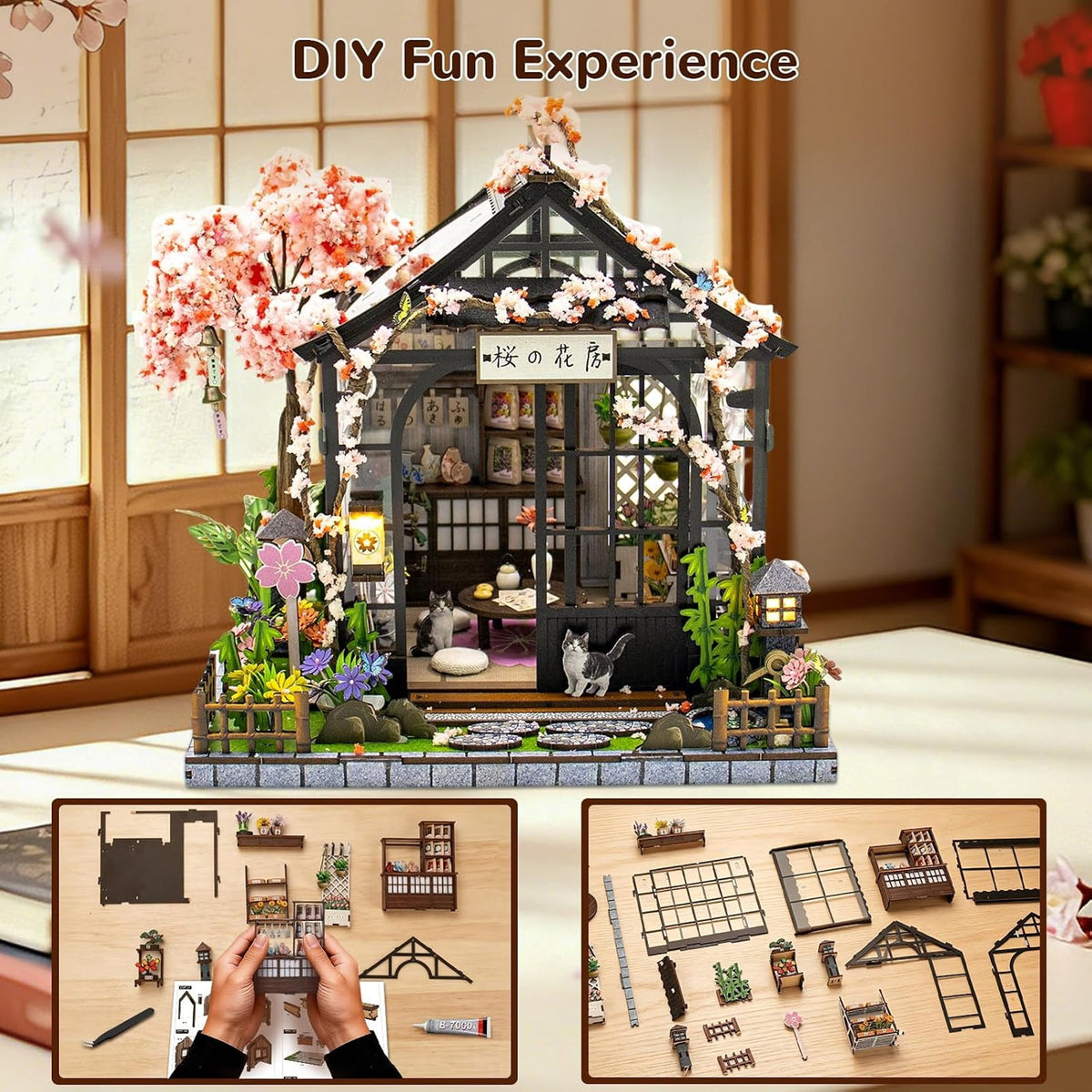 BPPEG Book Nooks for Adults, Diy Miniature Dollhouse Japanese Book Nook Kit | 3D Wooden Puzzle Book Nook Craft Bookshelf Decor, Teens and Beginners Model Miniature Kits, Gift for Family, Friend