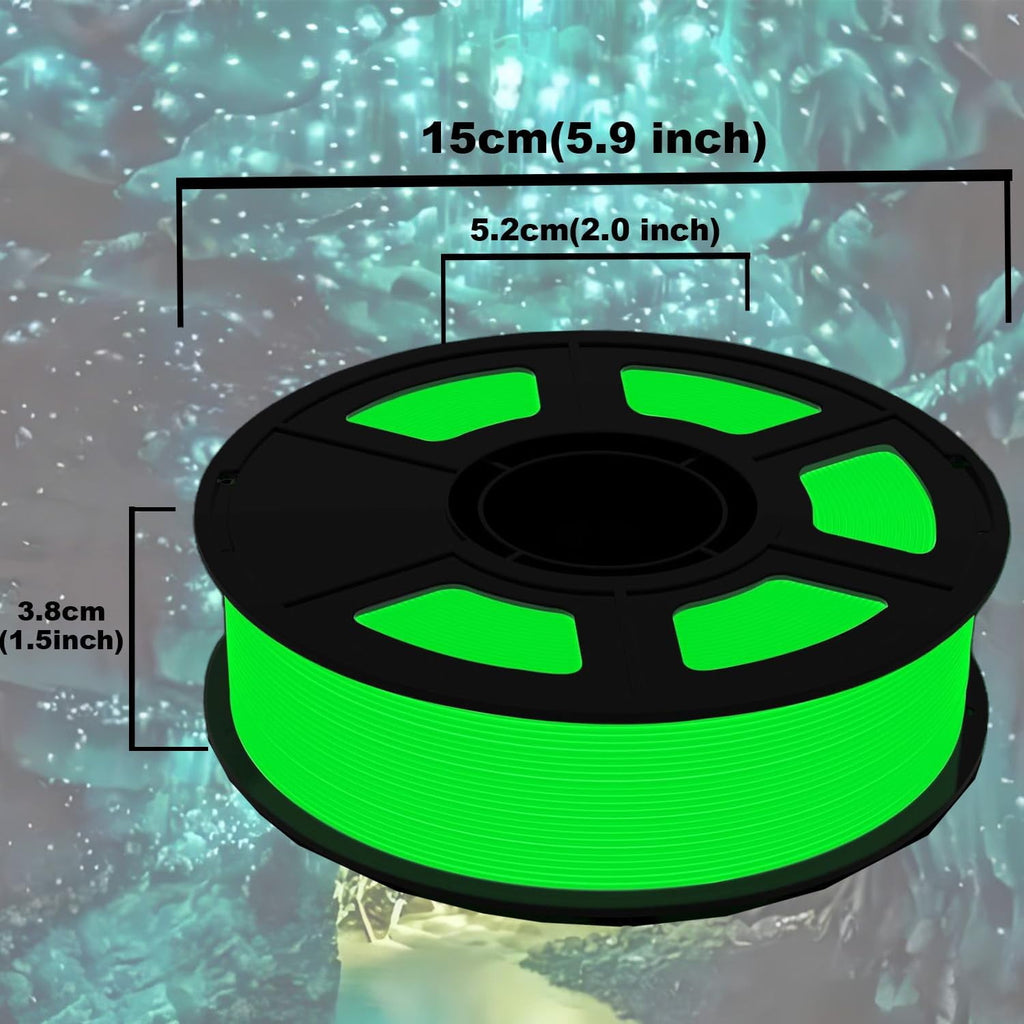Glow in Dark PLA 3D Printer Filament, 250g Spool, High Precision +/- 0.03mm, Luminous green