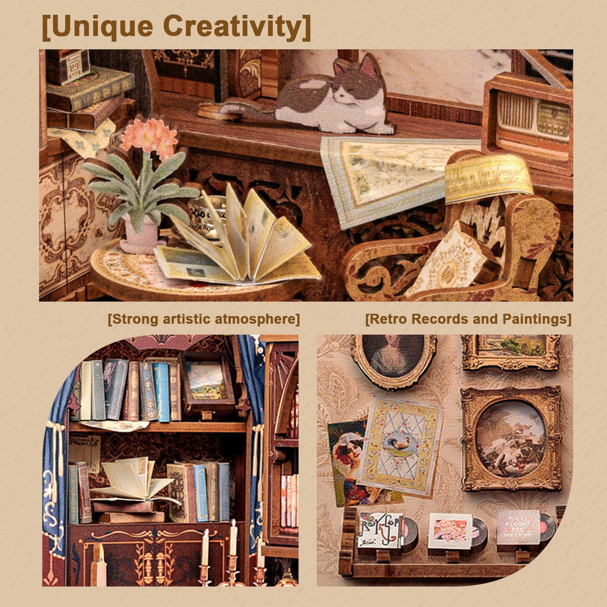 Owl Bookstore Book Nook Kit - DIY Miniature House Building Kit for Adults & Teens, 3D Wooden Puzzle Crafts for Bookshelf Decor & Gifts