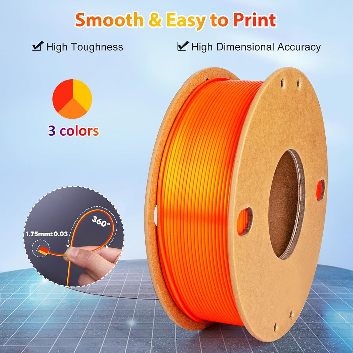 Multicolor 3D Printer Filament,Dual/Tri Color 1.75mm PLA Silk Shiny Printing Filament,250g(0.55lbs) Fit Most FDM 3D Printer