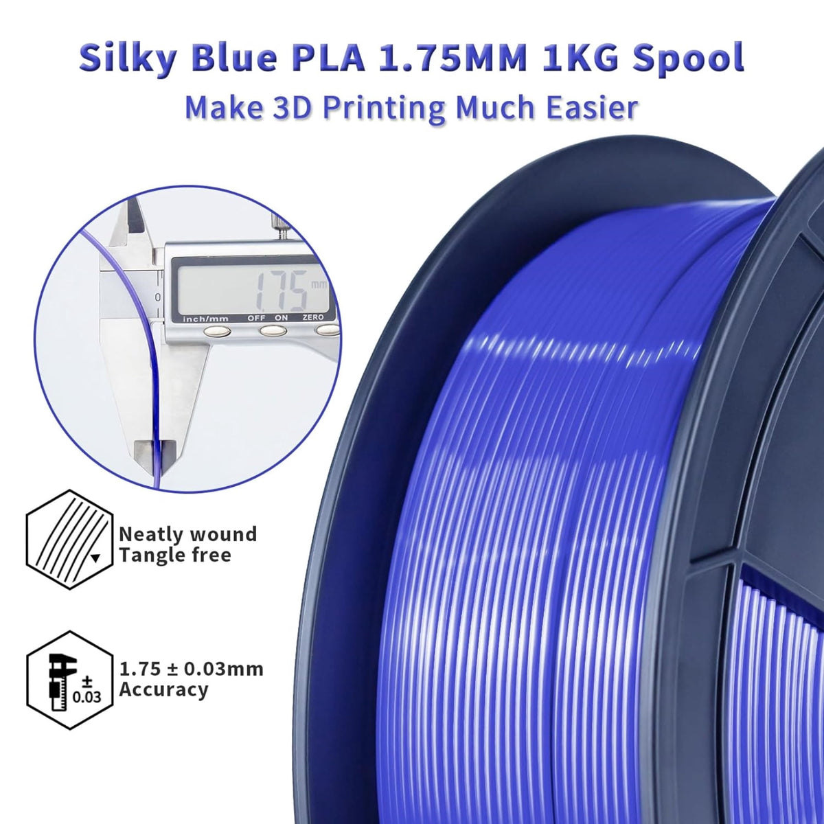 Ziro 3D Silk PLA Filament 1.75mm 1kg, Silver-Gray