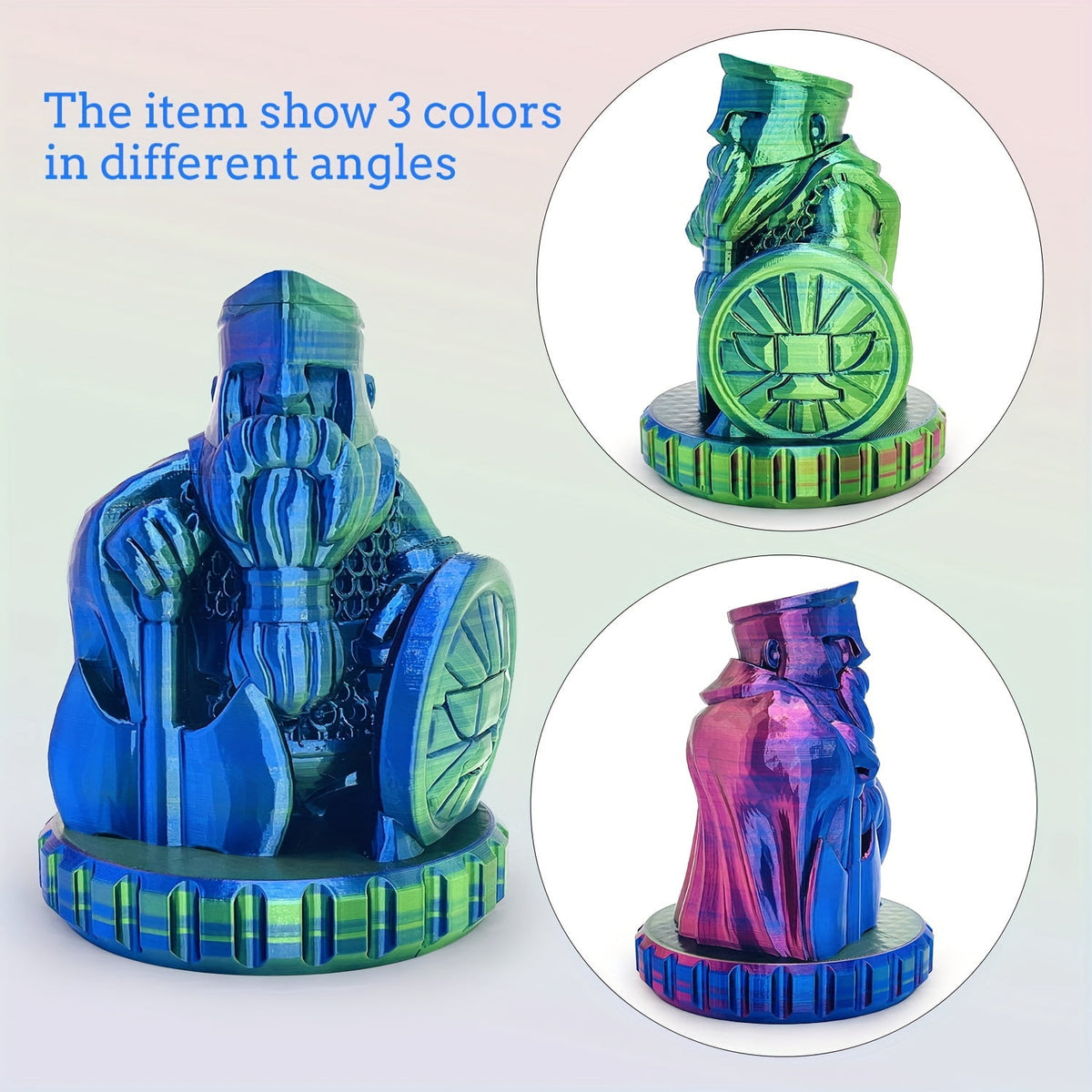 PLA Filament 1.75mm, 3D Printer Filament Bundle, Tri-Color Rainbow PLA Filament with Color Change, 4 x 250g Spools Coextrusion 3D Filament, Total 1kg, Fits Most FDM 3D Printers