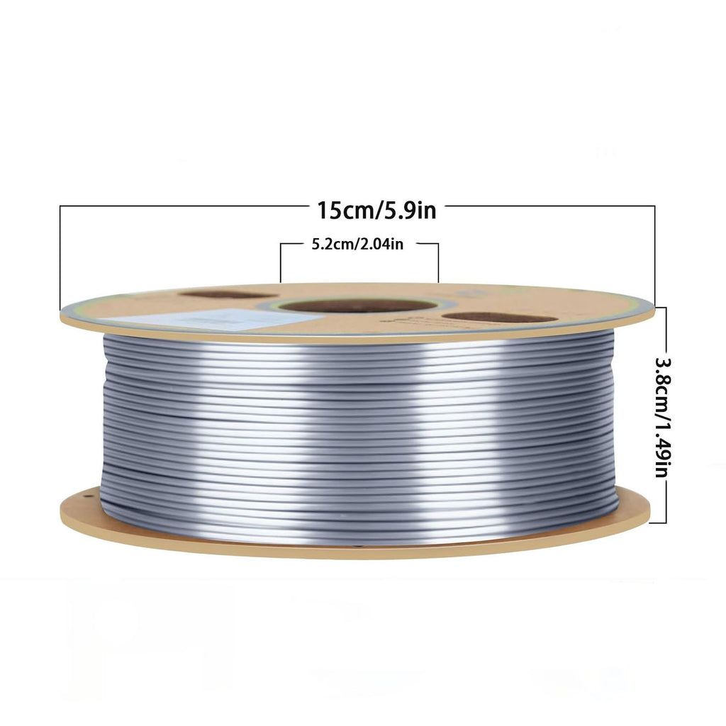 Silk Silver PLA Filament 1.75mm 3D Printer Filament with Shiny Surface, Shiny Metallic PLA Silk Filament 250g Spool 3D Printing Filament.