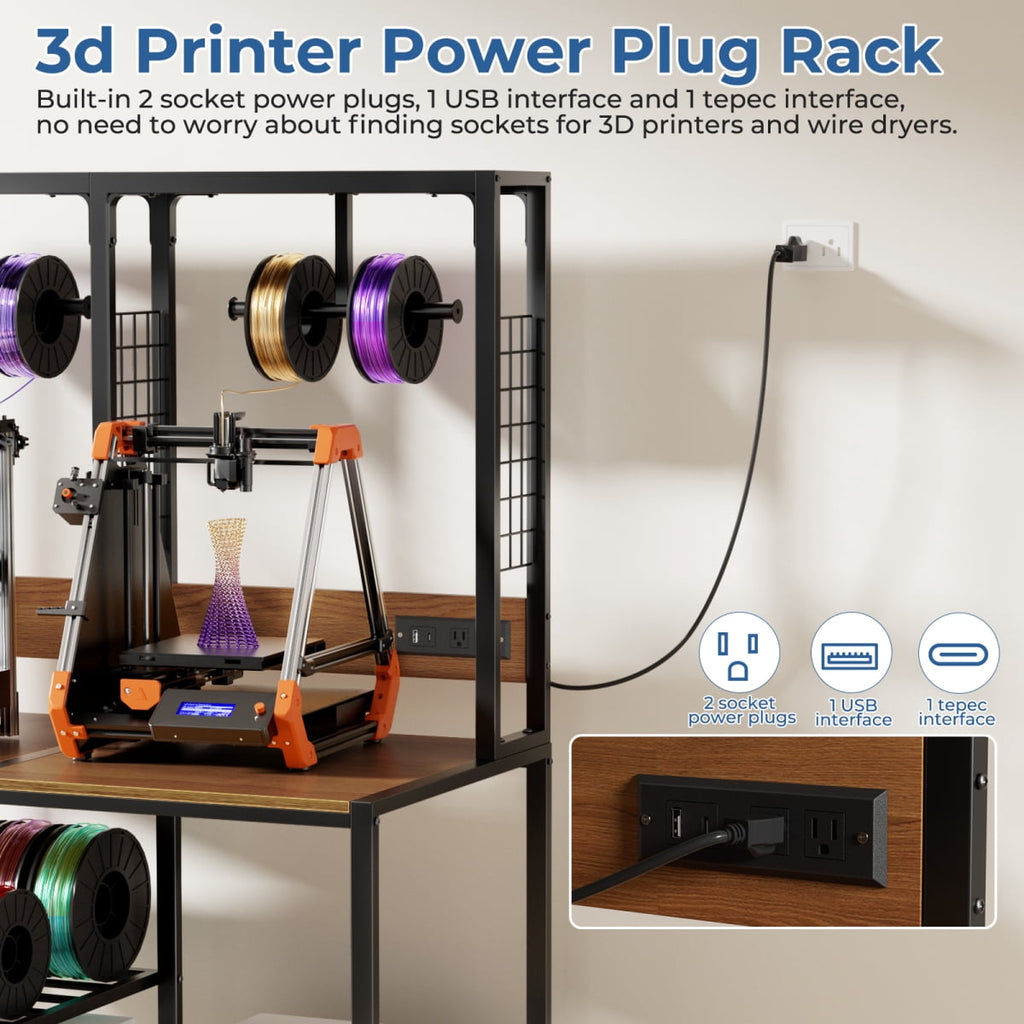 YANGXUN 3D Printer Stand with Filament Storage Built in Power Panel Open Frame Heavy Duty Metal Workstation for Home and Office