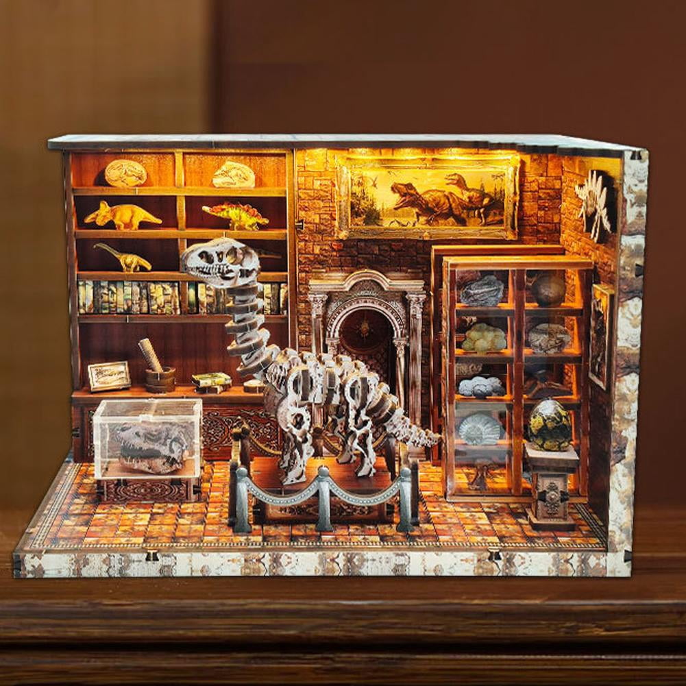 3D Wooden Puzzles for Adults, DIY Dinosaur Miniature , Book Nook Kit, Built-in LED Model Kit Dinosaur Gifts for Adults Teens Home Decor, Ideal Christmas Puzzle Gifts for Men Women