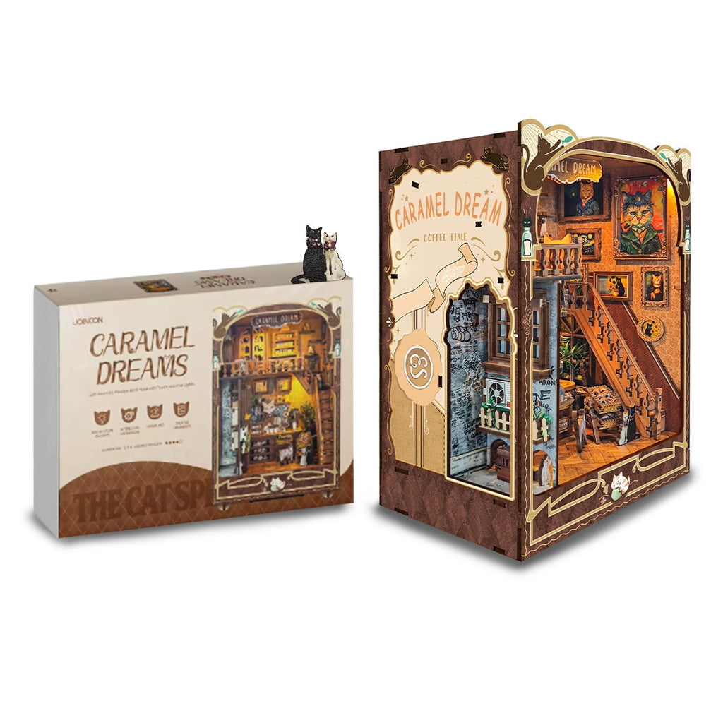 Strucwood DIY Book Nook Kit Caramel Dreams Wooden Puzzles with LED Dust Cover,3D Crafts Hobbies Gifts for Adults（SQ-03）