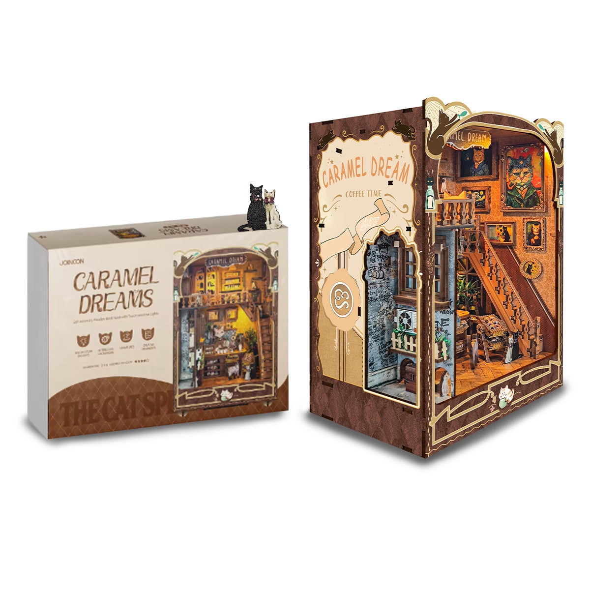 Strucwood DIY Book Nook Kit Caramel Dreams Wooden Puzzles with LED Dust Cover,3D Crafts Hobbies Gifts for Adults（SQ-03）