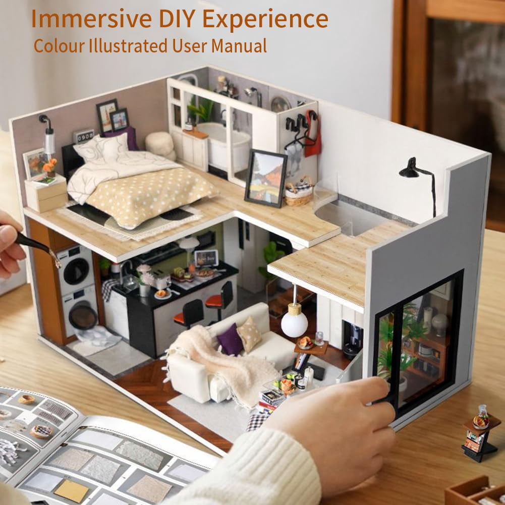 DIY Miniature House Kit, Mini Dollhouse Architectural Model, 3D Puzzles for Adults and Teens, Gifts for Friend and Parents