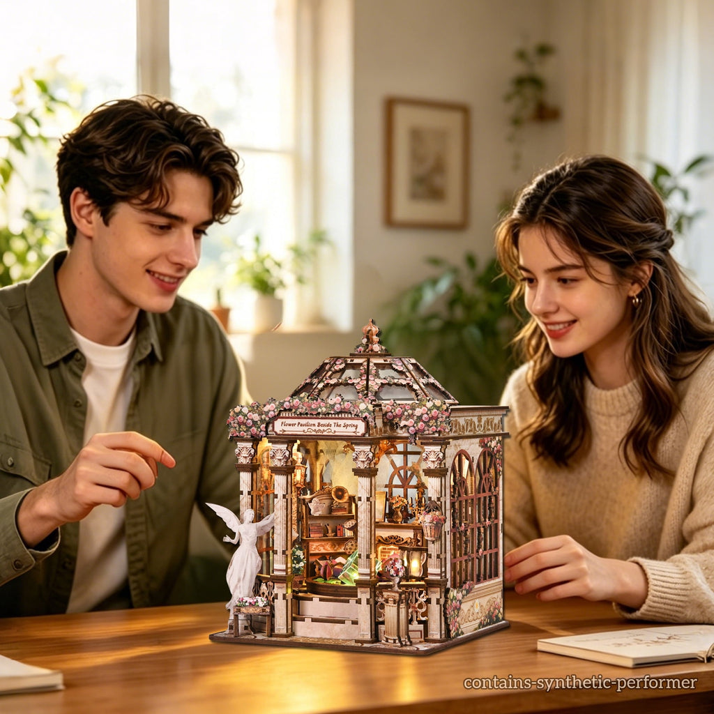 DIY Book Nook Kit with LED Light, Fantasy Wonderland Fold-Out Storybook Diorama, 3D Wooden Puzzle Bookshelf Decor Gift for Adults Teens