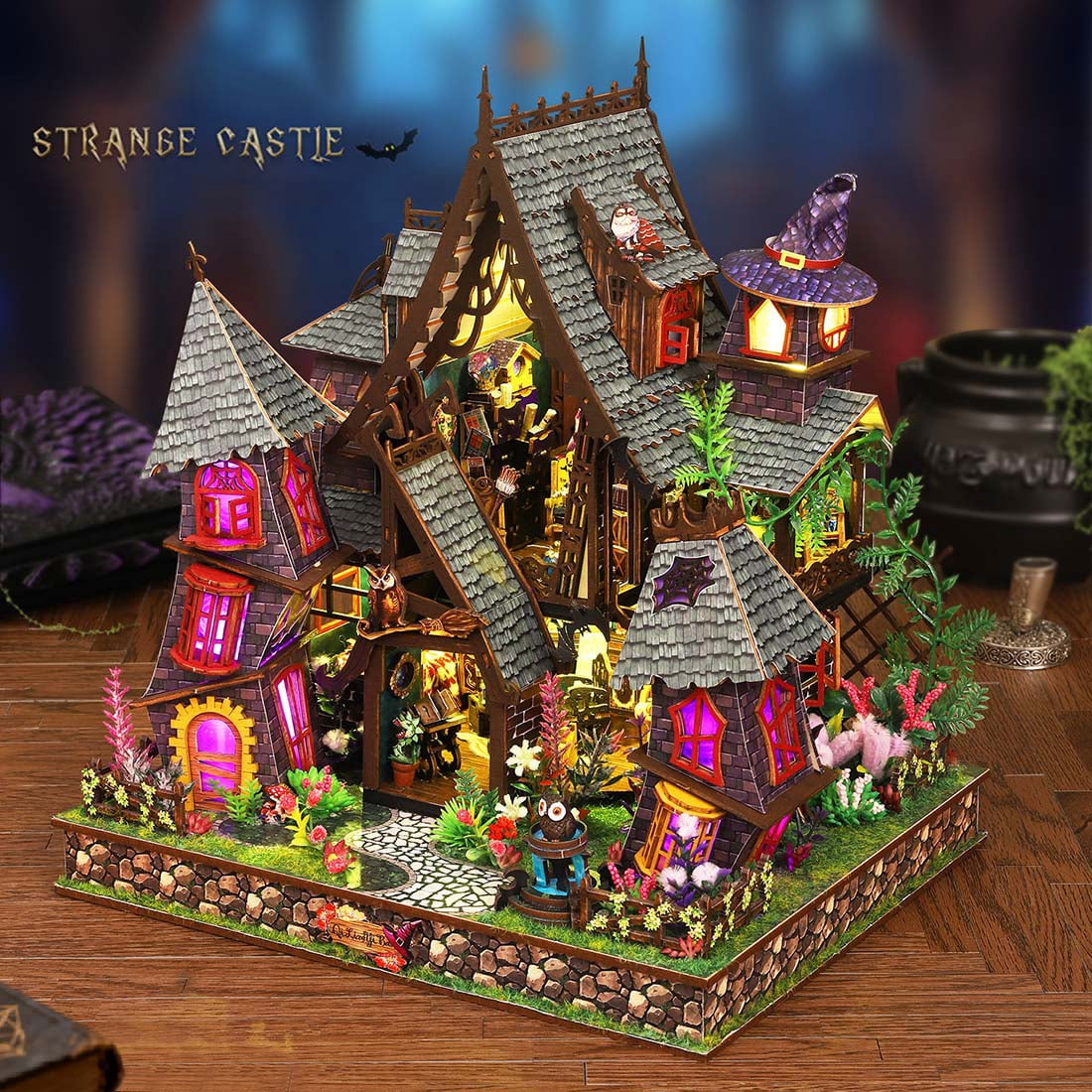 400PCS Magic Castle Wooden Miniature House Kit, DIY Fantasy 3D Puzzle Assembly Set With Lighted Display Decor For Hobbyists
