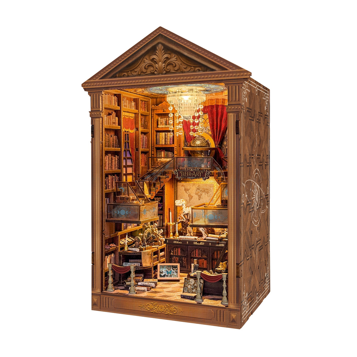 Strucwood Reading Hall DIY Wooden Book Nook Kit with Touch LED Lights,3D Miniature Vintage Library Puzzle Craft Gifts for Adults(SQ-111)