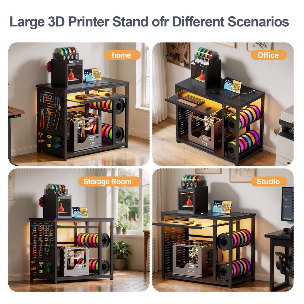 VOXIVEE 3D Printer Stand with Filament Storage Rack,Pegboard,Keyboard Tray