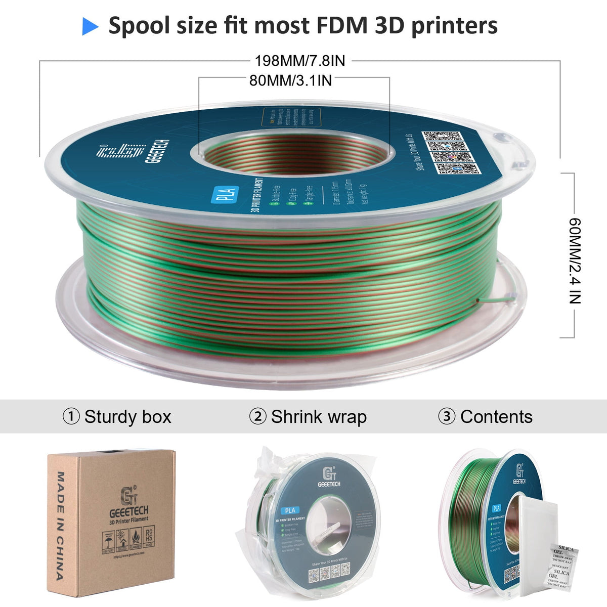 Geeetech Anti-silk type 3D Printer PLA Filament 1KG Toughness Enhanced Filament with 1.75mm Dimensional Accuracy +/-0.03mm, 1080 Feet per Roll, Vacuum Packaging Two-tone gold copper