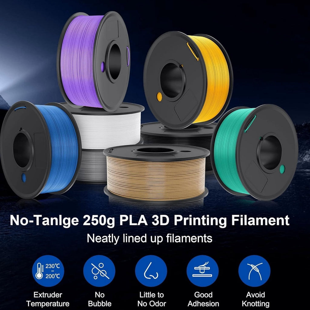 PLA 3D Printer Filament Bundle 8 Spools 250g Each 2kg Total 1.75mm Multicolor Black White Grey Red Blue Orange Green Transparent, 3D Printing Filament Refill, FDM 3D Printer Filament, 3D Pen