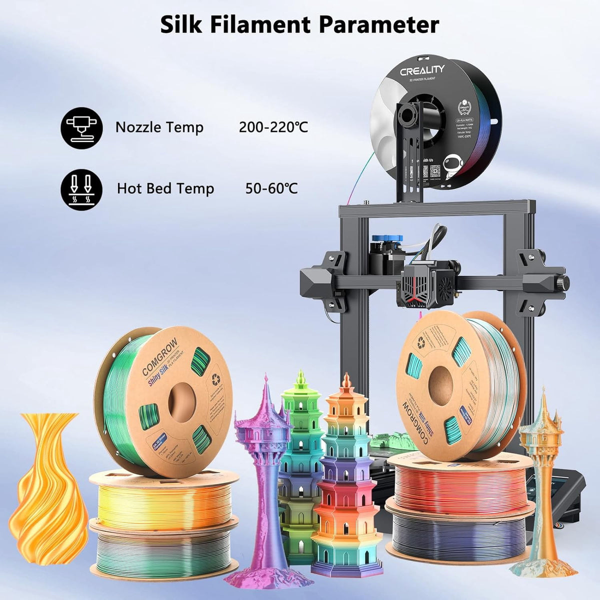 Sovol Silk PLA Filament with Blue Glitter 1kg 1.75mm, Color Changeable 3D Printer Filament 2.2lbs, Chameleon Shiny PLA Material +/-0.03mm, Shimmering 3D Printing Filament, Galaxy Blue