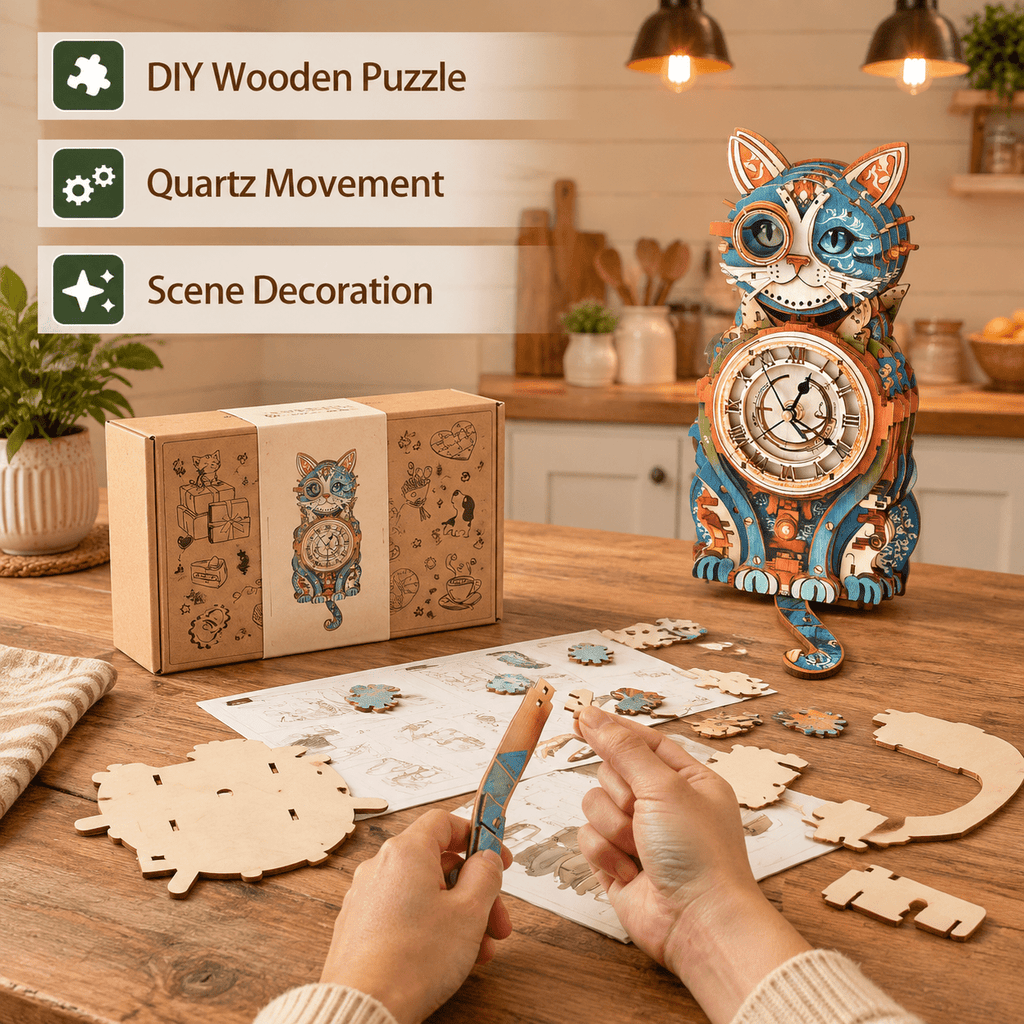 Fire Phoenix Wooden 3D Puzzle Clock DIY Model Kit for Adults
