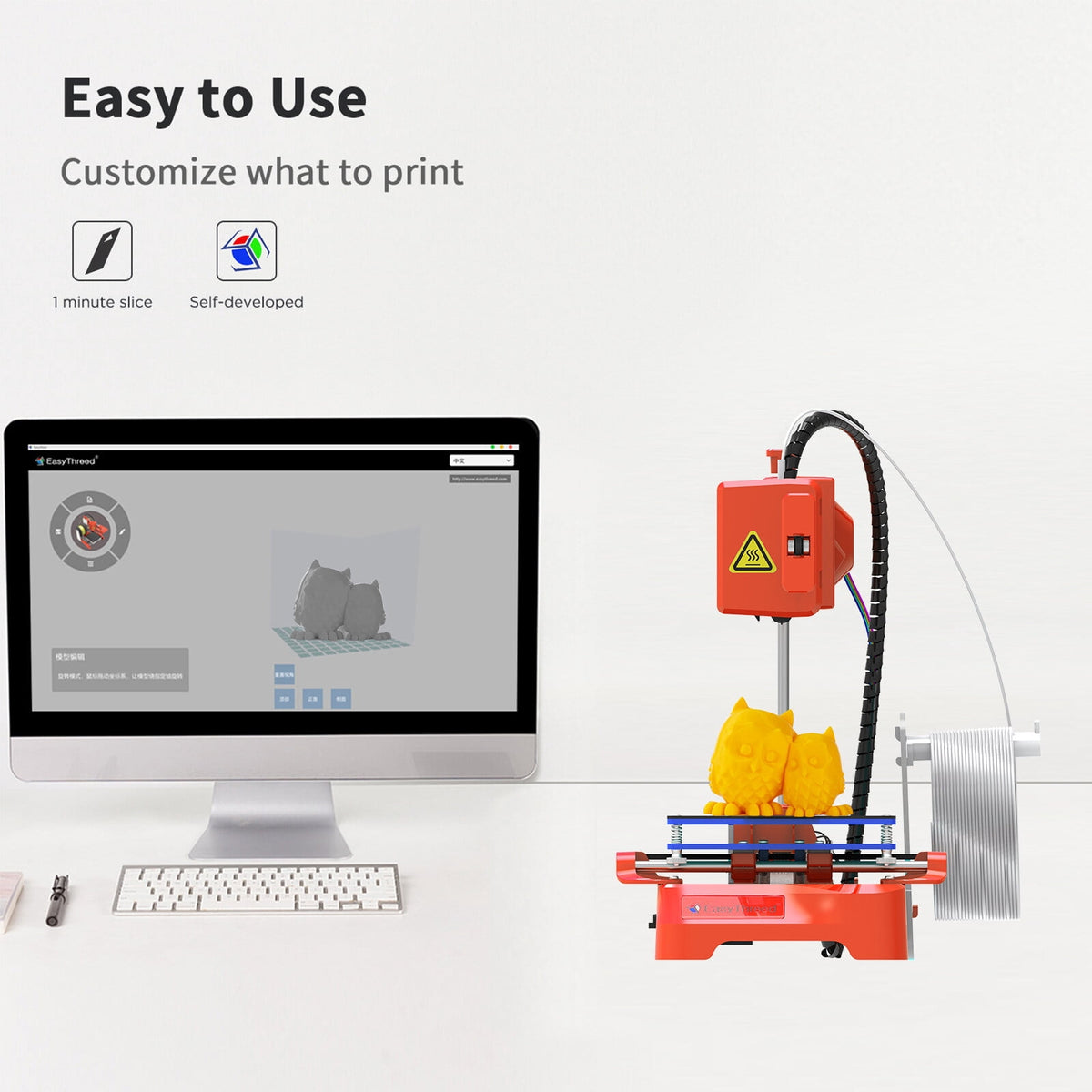 EasyThreed 3D Printer for Kids Mini Desktop 3D Printer 100x100x100mm Print Size No Heated Bed One-Key Printing with TF Card PLA Sample Filament for Beginners Household Education