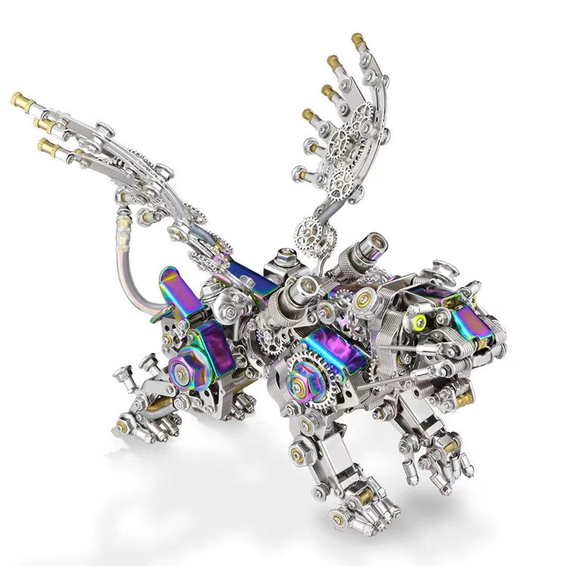 3D Metal Puzzle Colorful Bengal Tiger Model Kit, 700PCS Mechanical Steampunk Tiger 3D Metal Jigsaw Puzzle to Build, DIY Assembly Gift for Adults & Teens -Wings 1 Pair