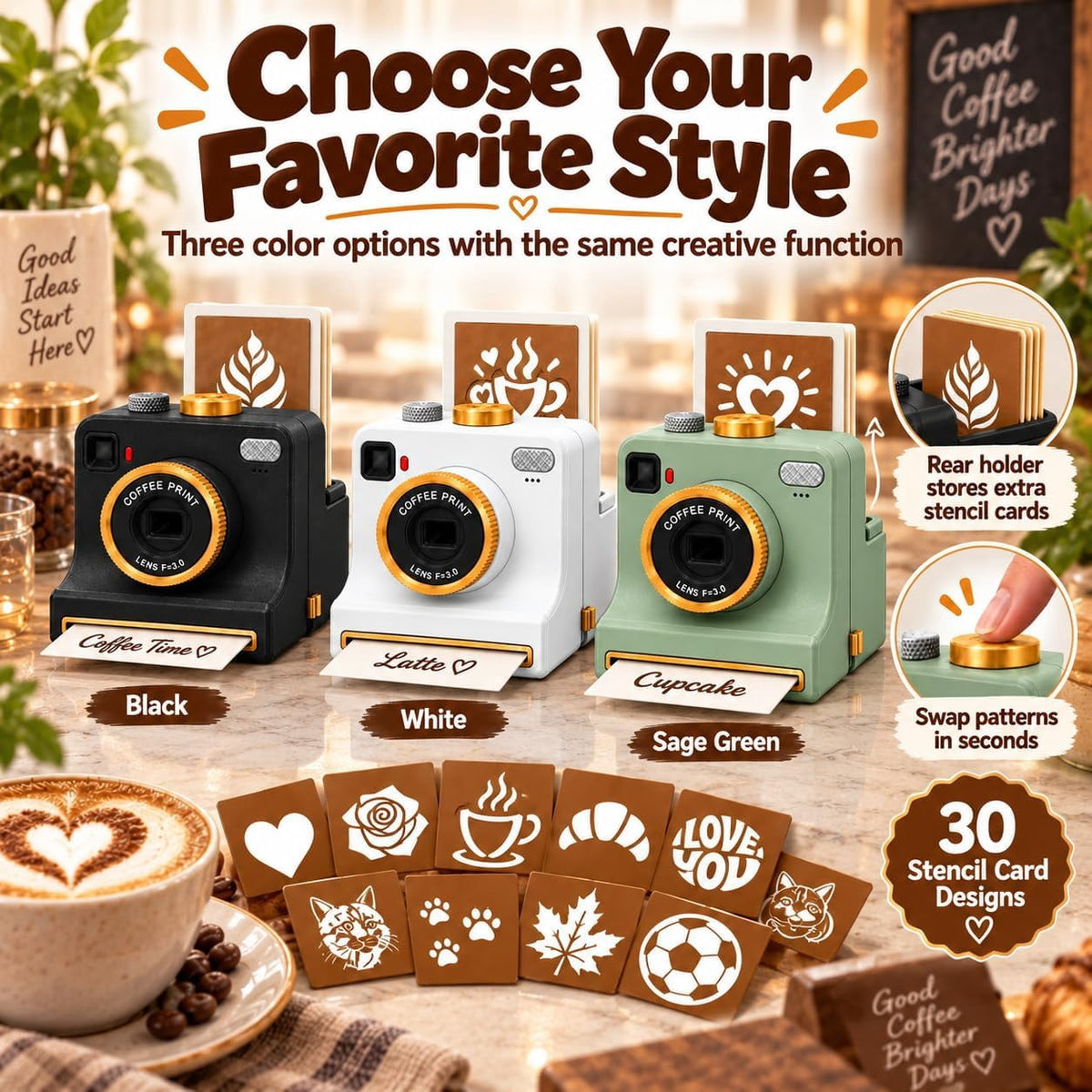 Coffee Printer Machine, 3D Latte Art Coffee Printer , Edible Ink Pre‑Set Pattern Printer for Coffee Foam, Gift for Coffee Enthusiasts