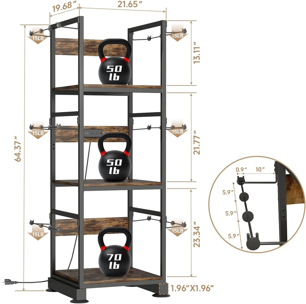 3-Tier 3D Printer Stand, Rack with Filament Storage, Retro Brown | Supports up to 3 printers side filament storage, 2 AC outlets + USB ports, 150 lb capacity for studios and workshops