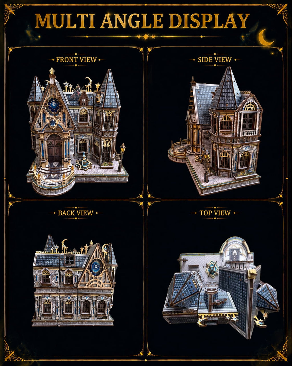 3D Wooden Puzzle for Adults, DIY Magical Castle Model Kit with Multicolor LED Lighting, Detailed Miniature House to Build, Desk Decor, Gift for Puzzle Enthusiasts
