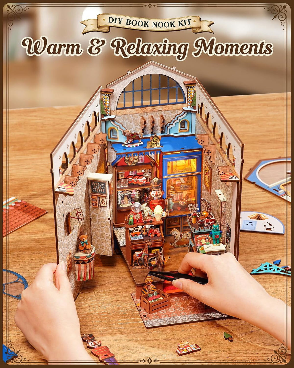 Rolife 380 Pieces Treasure Toy Shop DIY Book Nook Wooden 3D Puzzles with LED for Adults