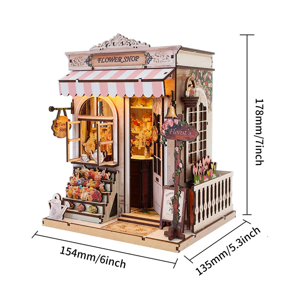Music Park Charming Sweet Eaves Florist Book Nook Kit - 3D Wooden Puzzle with LED Lights, DIY Vintage Flower Shop Miniature Dollhouse, Unique Birthday Gift for Adults