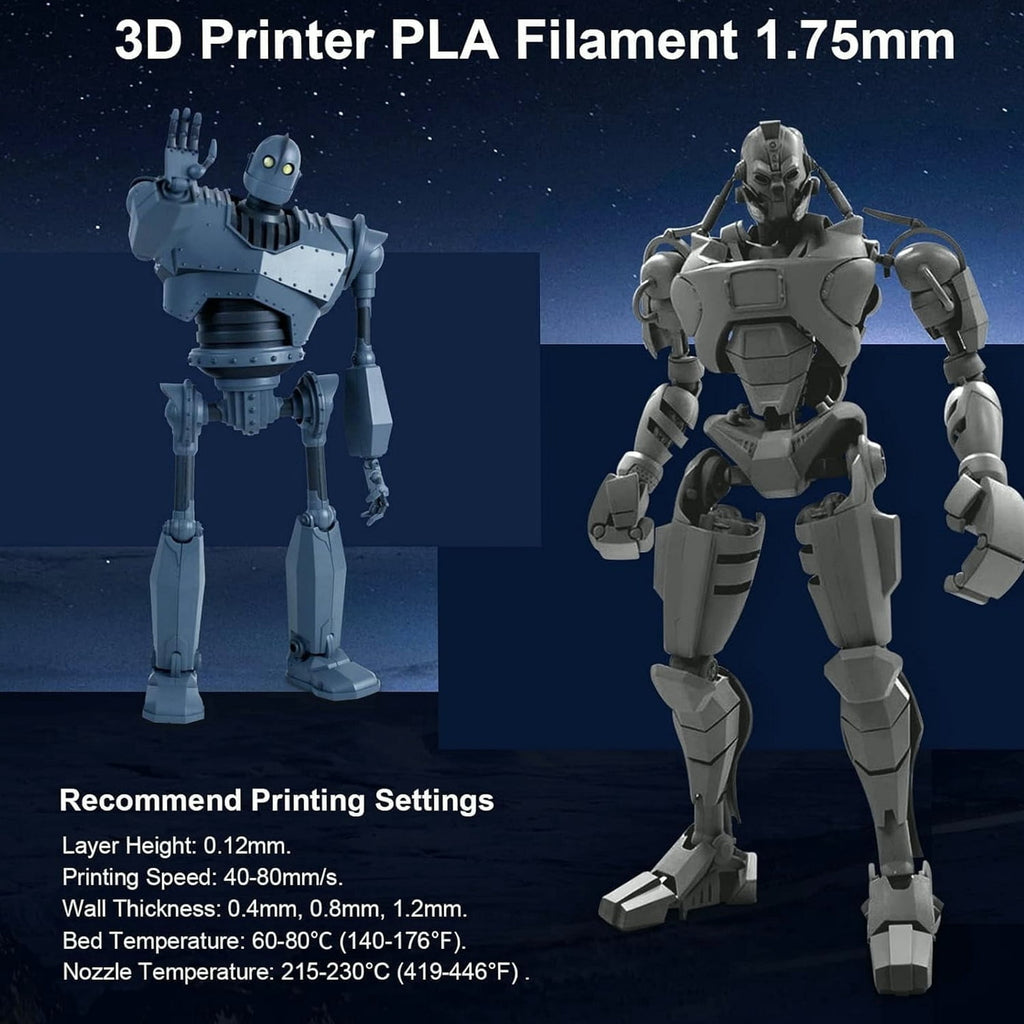PLA 3D Printer Filament Bundle 8 Spools 250g Each 2kg Total 1.75mm Multicolor Black White Grey Red Blue Orange Green Transparent, 3D Printing Filament Refill, FDM 3D Printer Filament, 3D Pen