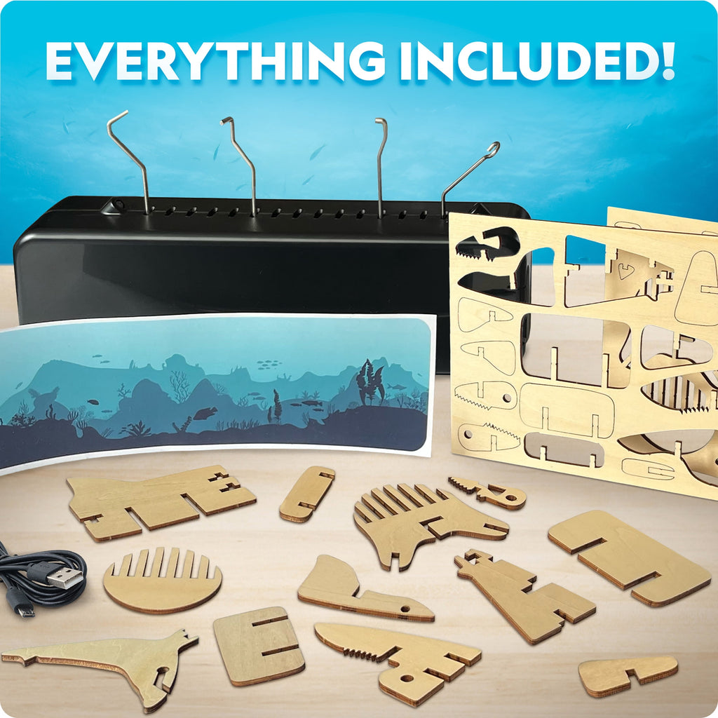 National Geographic Motorized Shark 3D Puzzle – 45-Piece Wooden Model Kit with Light-Up Display Base and Shark Facts