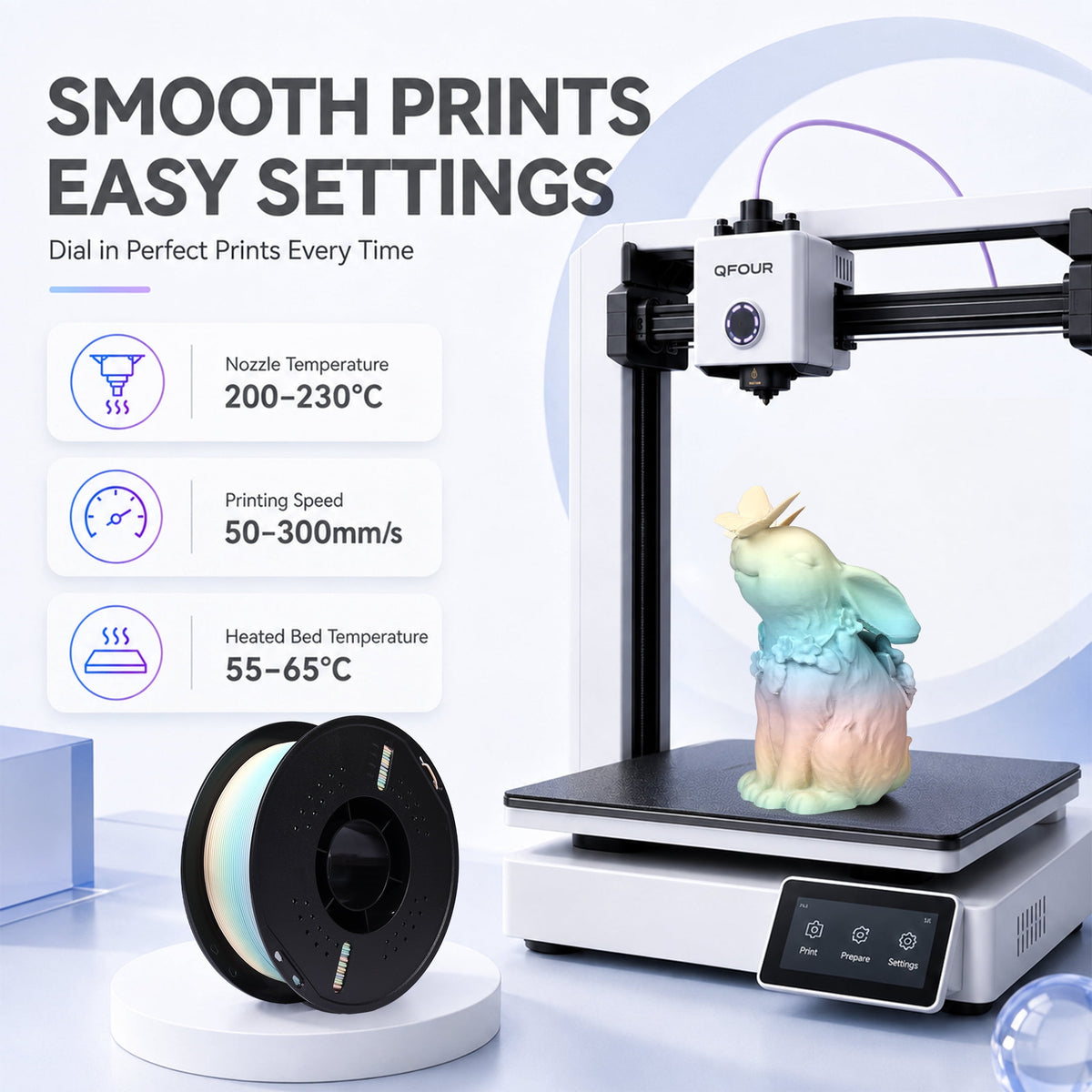 Epelay PLA Plus 3D Printer Filament, 1.75mm, 1kg Spool, White, Compatible with Most FDM Printers