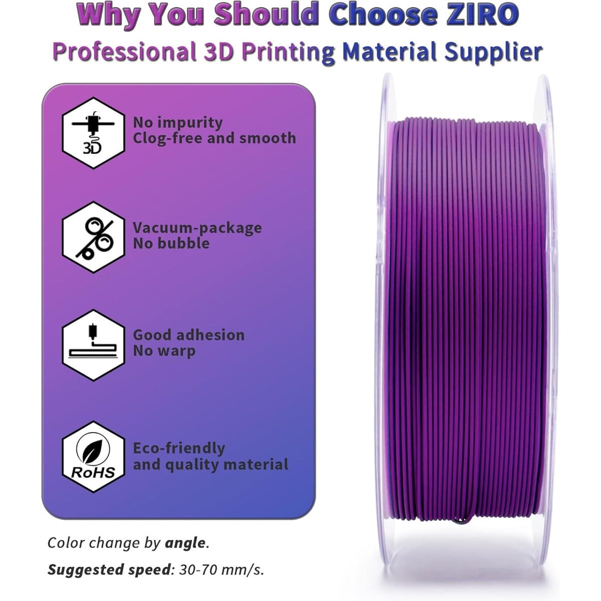 Ziro 3D Tri-Color Matte PLA 1.75mm 1kg, Volcano