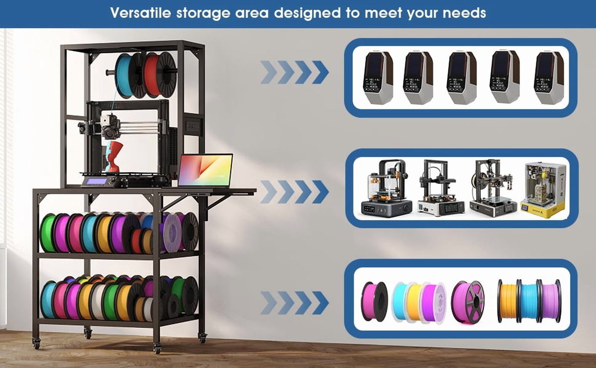 OmniHaven Dual 3D Printer Stand with Filament Storage and Lockable Wheels