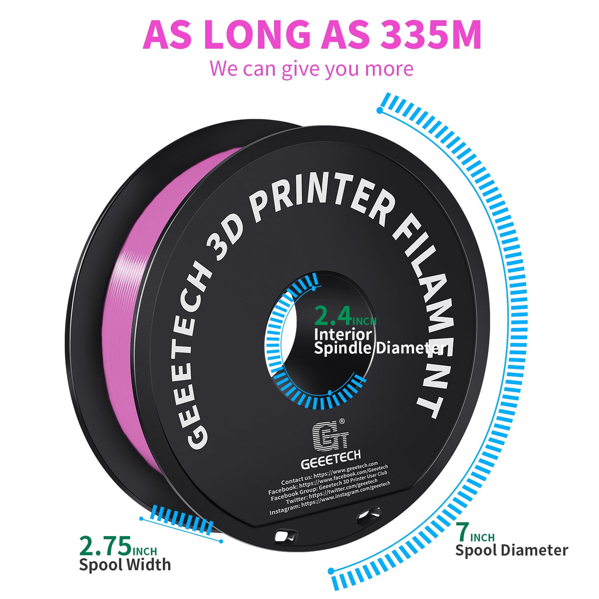 GEEETECH 3D Printer New Pink PLA Filament 1.75mm 1kg Spool (2.2lbs),Dimensional Accuracy +/- 0.03mm