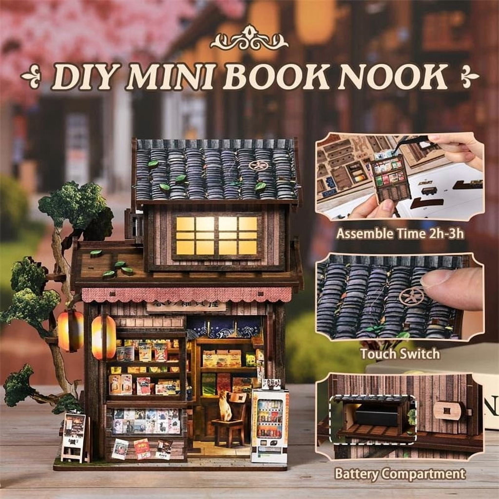 Homemoh Book Nook Kit - Kasuga Grocery Store, 209 PCS DIY Miniature House 3D Wooden Puzzles for Adults, Tiny Booknook Bookshelf Decor, Stress Relief Craft for Enthusiasts Lovers Family & Friends