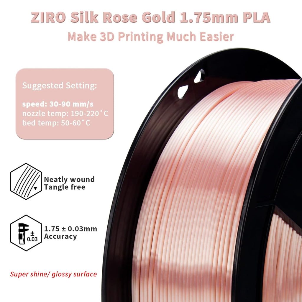 Ziro 3D Silk PLA Filament 1.75mm 1kg, Silver-Gray
