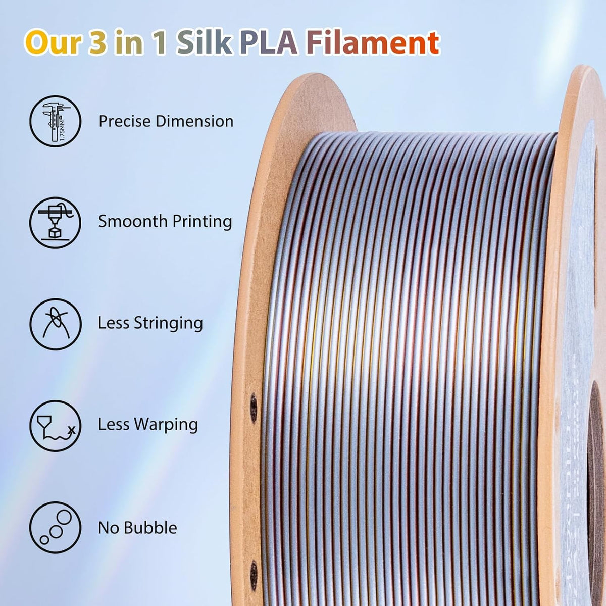 Multicolor 3D Printer Filament,Dual/Tri Color 1.75mm PLA Silk Shiny Printing Filament,250g(0.55lbs) Fit Most FDM 3D Printer