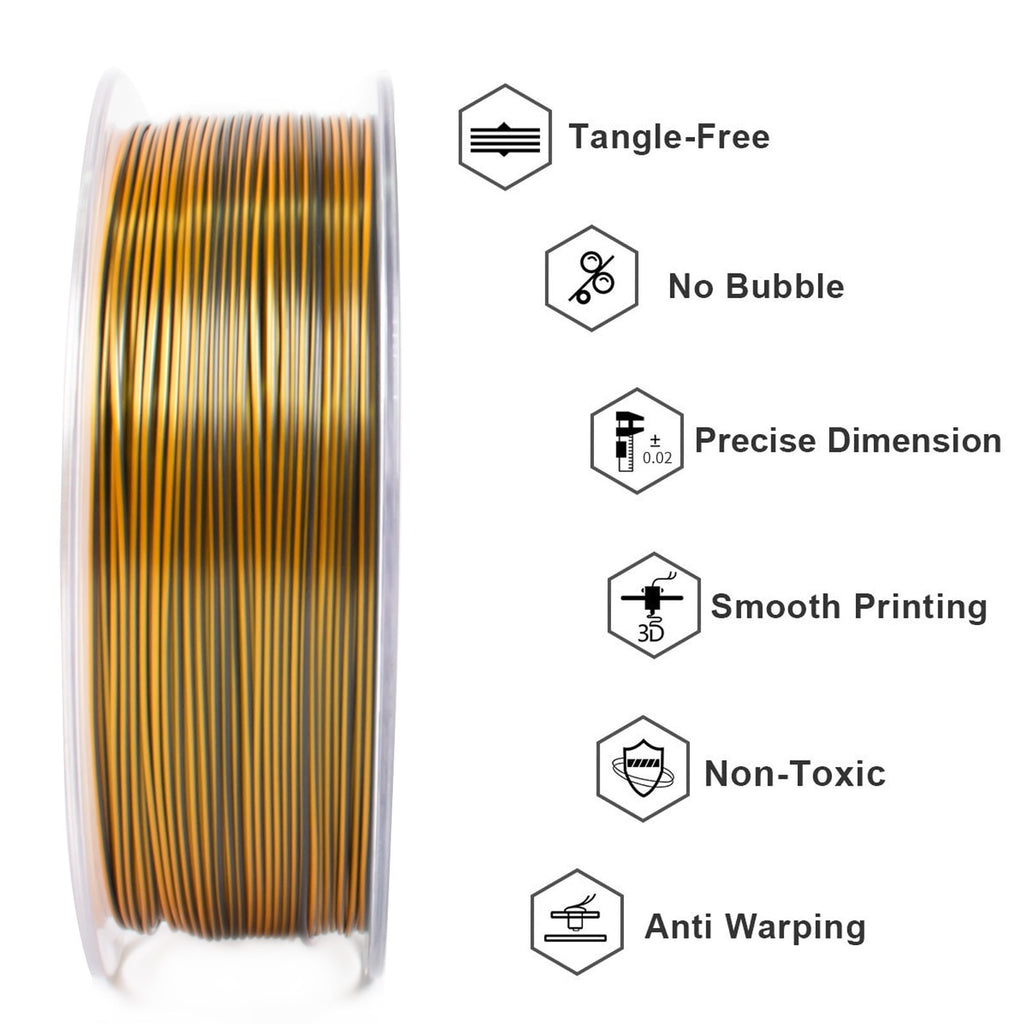 Geeetech Anti-silk type 3D Printer PLA Filament 1kg Toughness Enhanced Filament with 1.75mm Dimensional Accuracy +/-0.03mm, 1080 Feet per Roll, Vacuum Packaging Three-color blue, purple and black