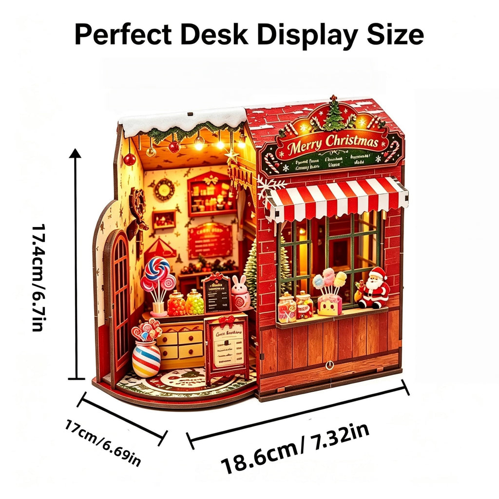 Ygarkreit Christmas Candy Shop DIY Book Nook Kit with LED Lights, 3D Wooden Puzzle for Adults, Christmas‑Themed Diorama Model Building Kit, Miniature House Wood Craft Kit for Holiday Decor & X‑mas Gi