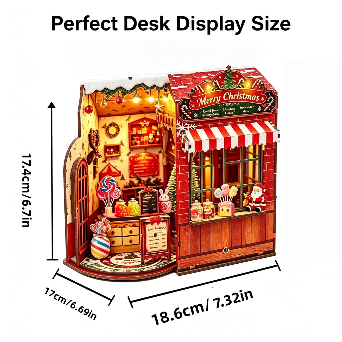Ygarkreit Christmas Candy Shop DIY Book Nook Kit with LED Lights, 3D Wooden Puzzle for Adults, Christmas‑Themed Diorama Model Building Kit, Miniature House Wood Craft Kit for Holiday Decor & X‑mas Gi